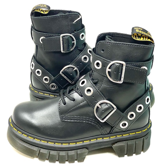 Dr. Martens Shoes - Dr. Martens Audrick 8IB HDW Black Leather, Lady’s Combat Boots.